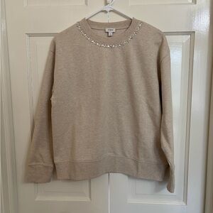 J. Crew Light Beige Sweater with Pearl Detail